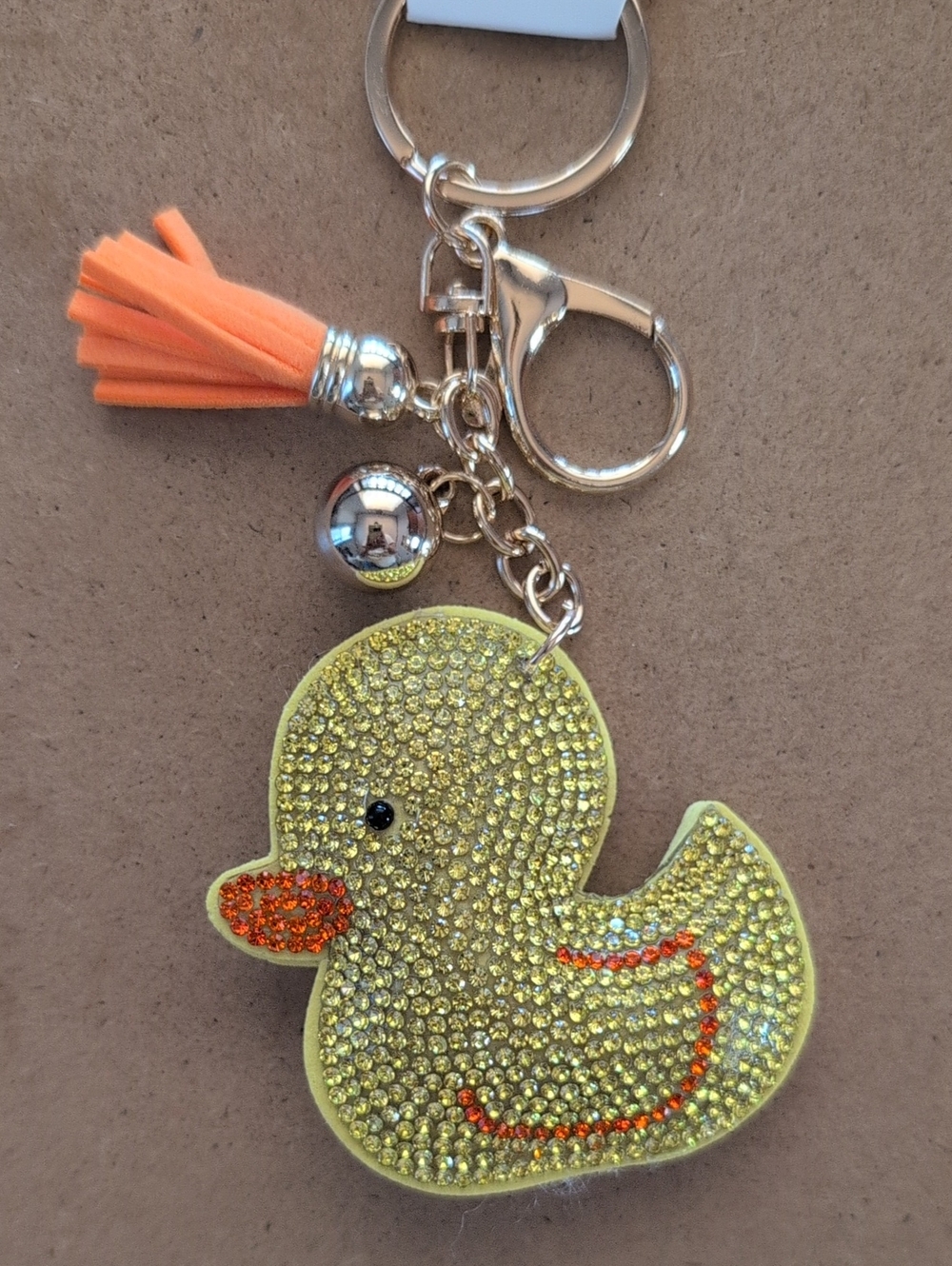 Crystal Yellow Duck Keychain Bag Charm with Orange Tassel